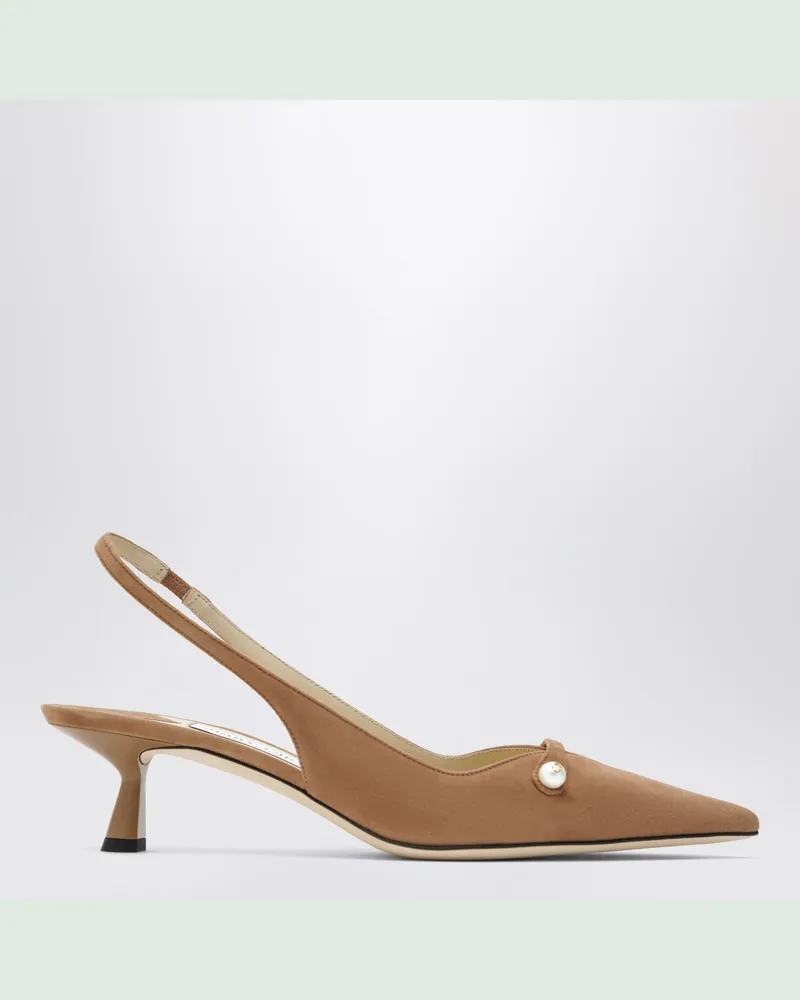 Jimmy Choo Amita 45 Slingbacks aus Veloursleder in Toffee Brown