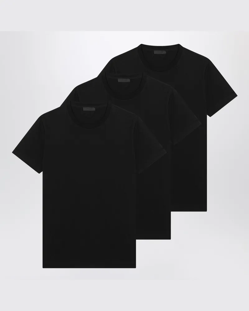 Prada Set aus drei schwarzen Baumwoll-T-Shirts Schwarz