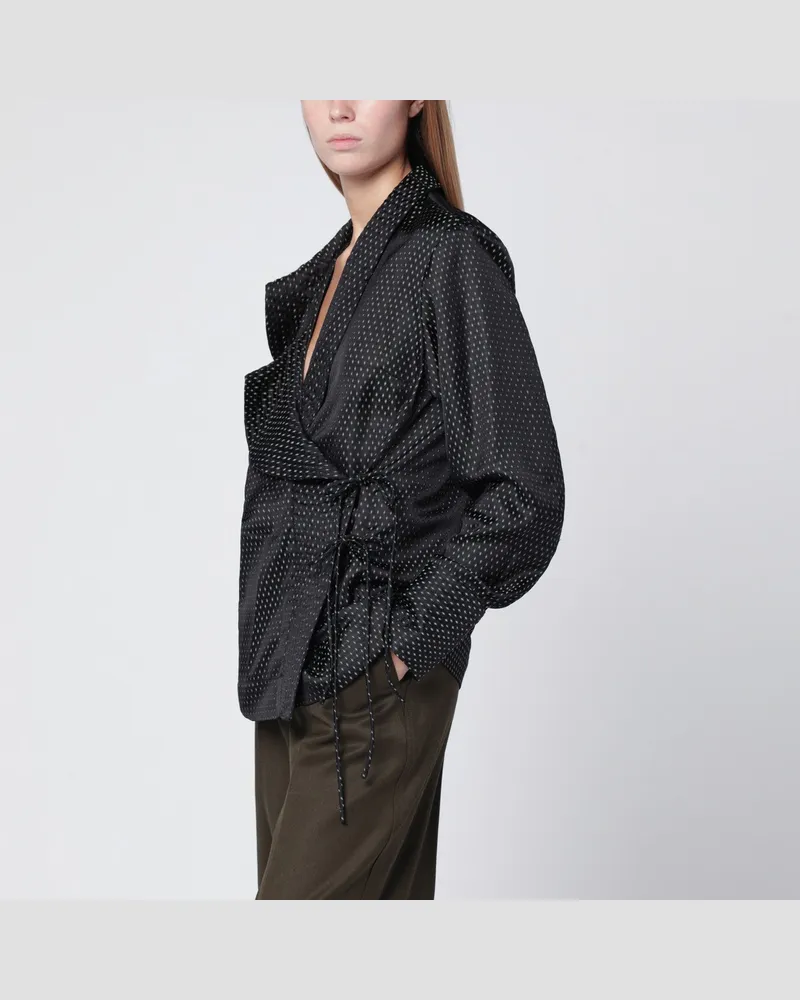 Dries van Noten Schwarzes Wickelhemd mit Jacquardstruktur 