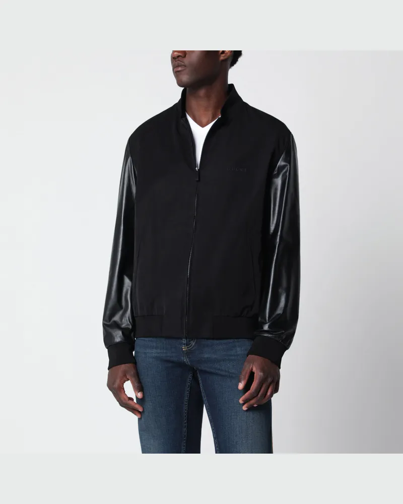 Gucci Bomberjacke aus Stoff mit Nappalederärmeln in Schwarz Black