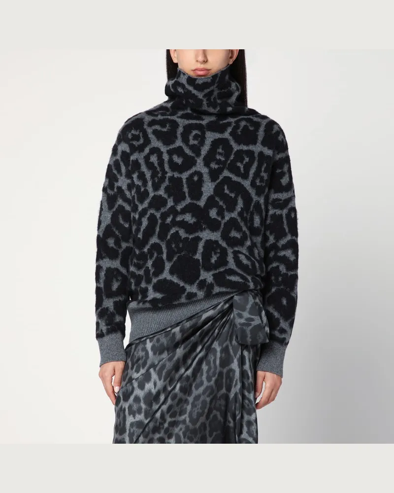 Stella McCartney Leopardenmuster Rollkragenpullover aus Wolle Schwarz