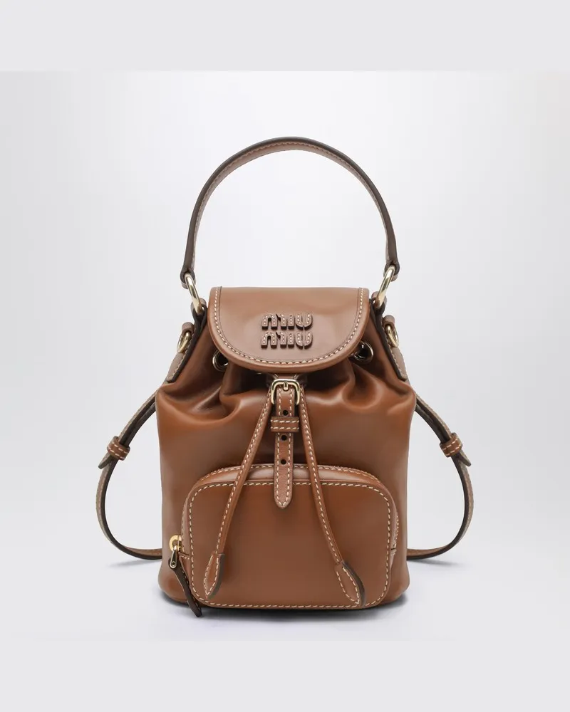 Miu Miu Kleiner cognacfarbener Lederrucksack Braun