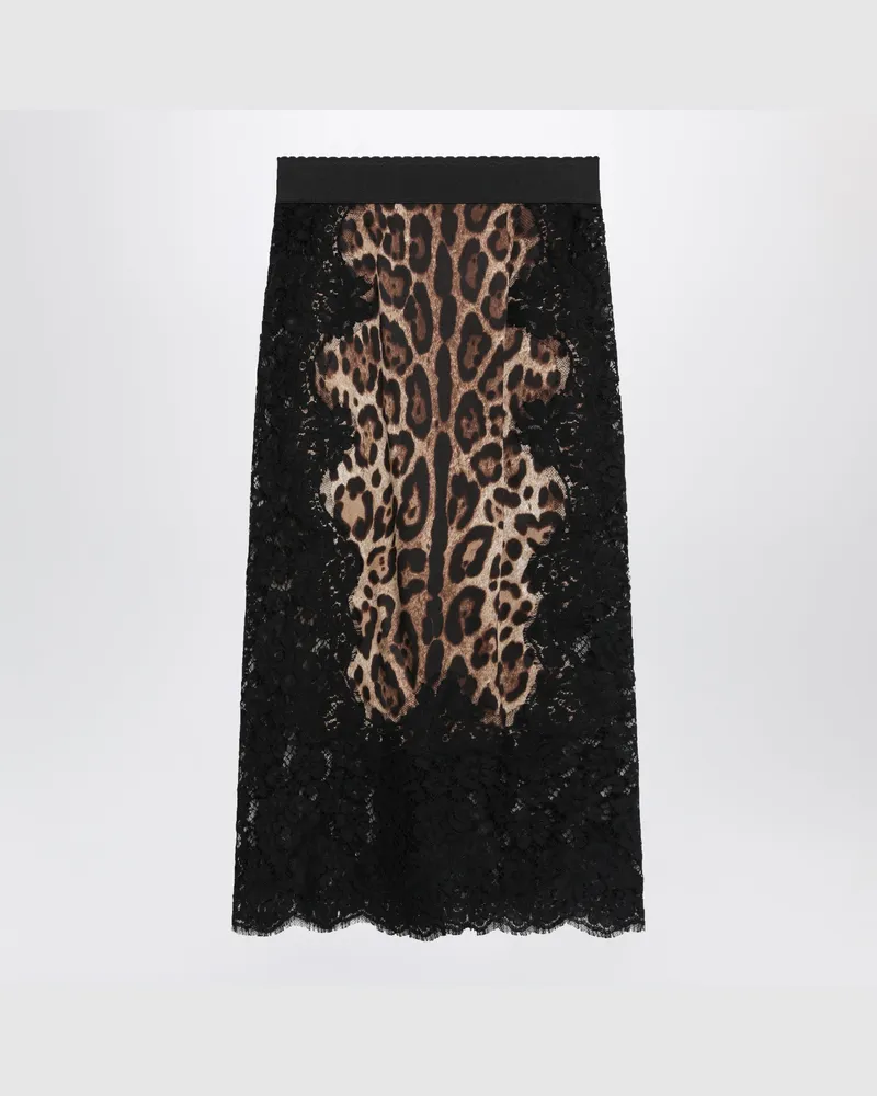 Dolce & Gabbana Midirock aus Seidensatin mit Leopardenprint und Spitze Multicolor