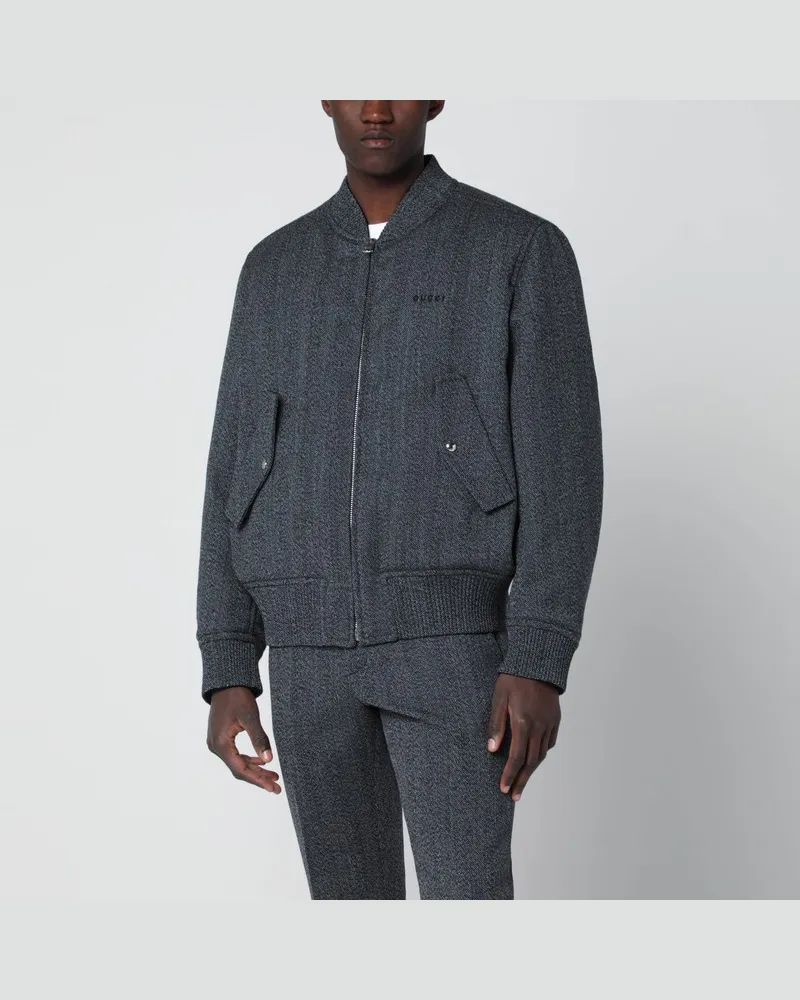 Gucci Weiß/schwarze Bomberjacke aus Mouliné-Stoff Weiß