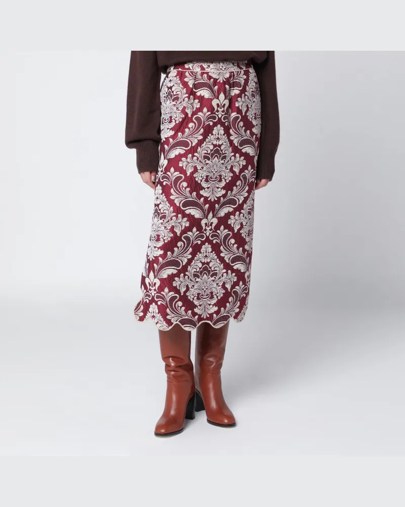 FARM Rio Bordeauxfarbener Jacquard-Midirock Burgundy