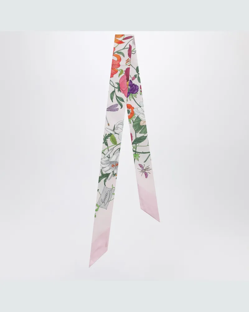 Gucci Rosa schmaler Seidenschal mit Print Pink