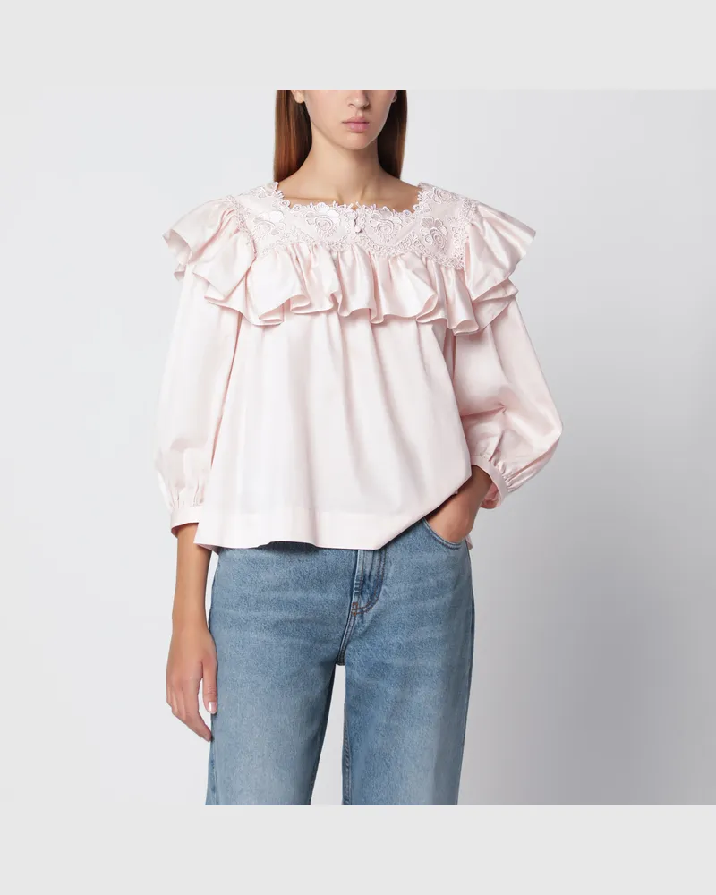 Chloé Rosa Baumwollbluse mit Rüschen Pink