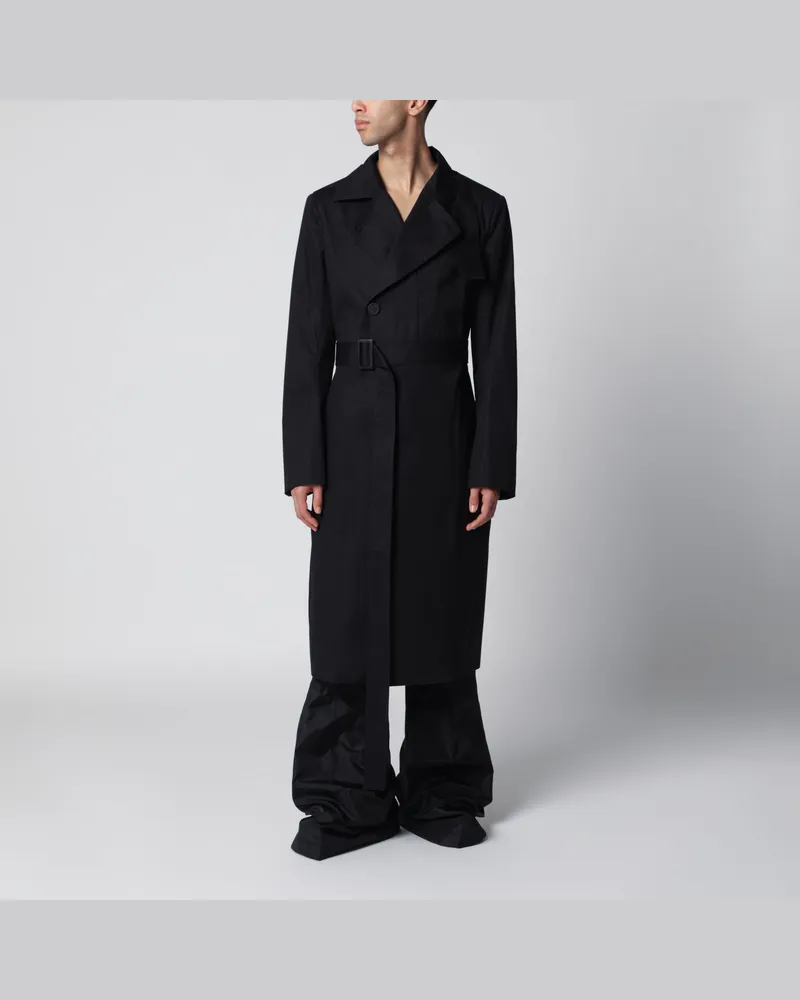 Rick Owens Schwarzer zweireihiger Mantel aus Baumwolle Black
