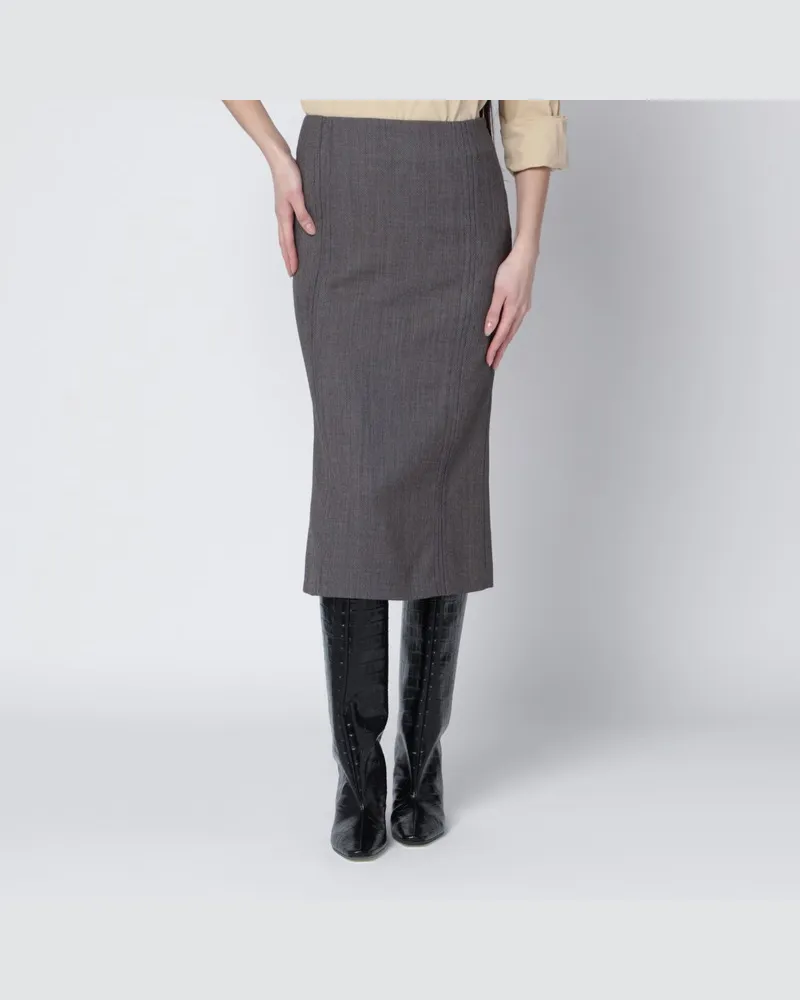 Maison Margiela Braun-beige gemusterter Woll-Midirock Braun