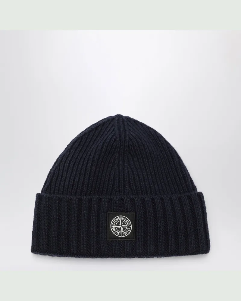 Stone Island Mütze in Navy aus Wollmischung mit Logo-Patch Blue