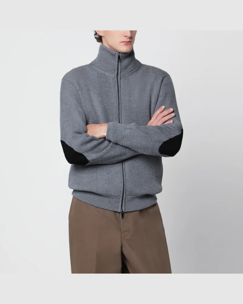 Roberto Collina Grauer Cardigan mit Reißverschluss aus Wolle Grey