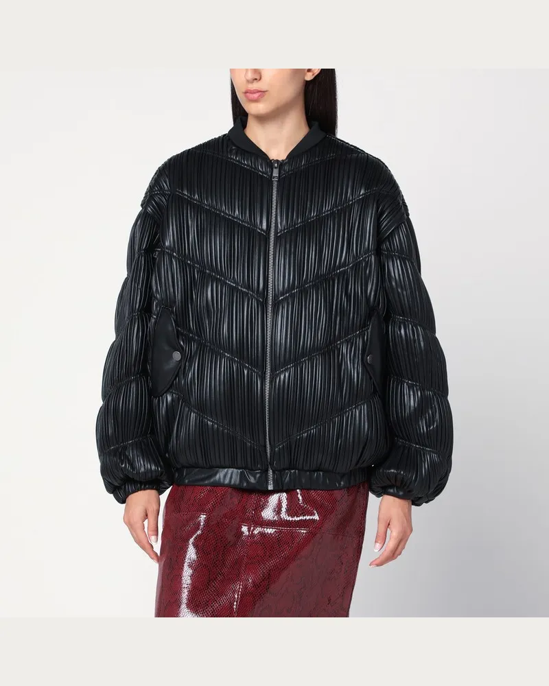 ROTATE Birger Christensen Schwarze plissierte Bomberjacke mit Reißverschluss Schwarz