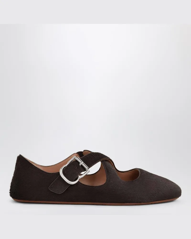 Alaïa Gekreuzte Ballerina aus braunem Ponyfell Braun