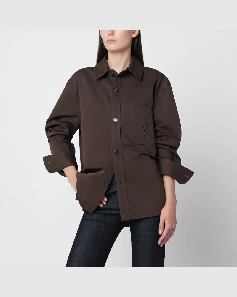 Saint Laurent Dunkelbraune Cassandre Hemdjacke Brown
