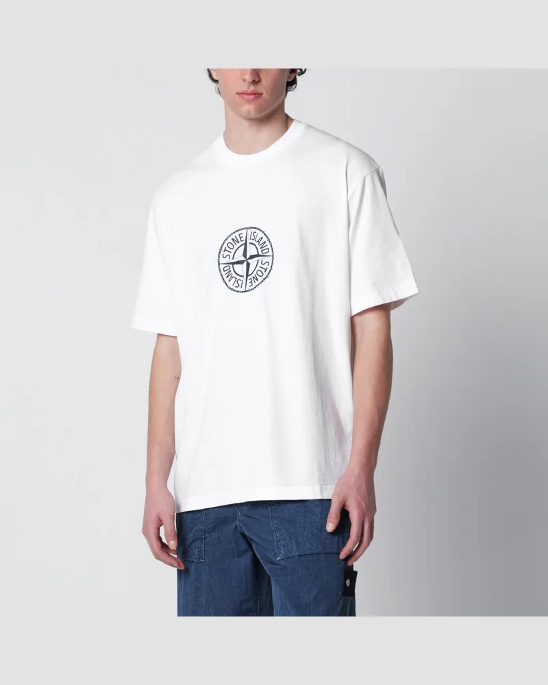 Stone Island T-Shirt All Around Compass aus weißem Jersey White