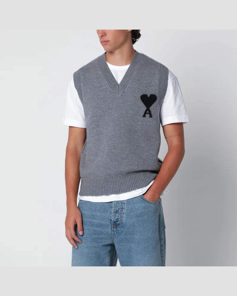 AMI Paris Grauer Ami de Coeur Pullunder aus Wolle Grey