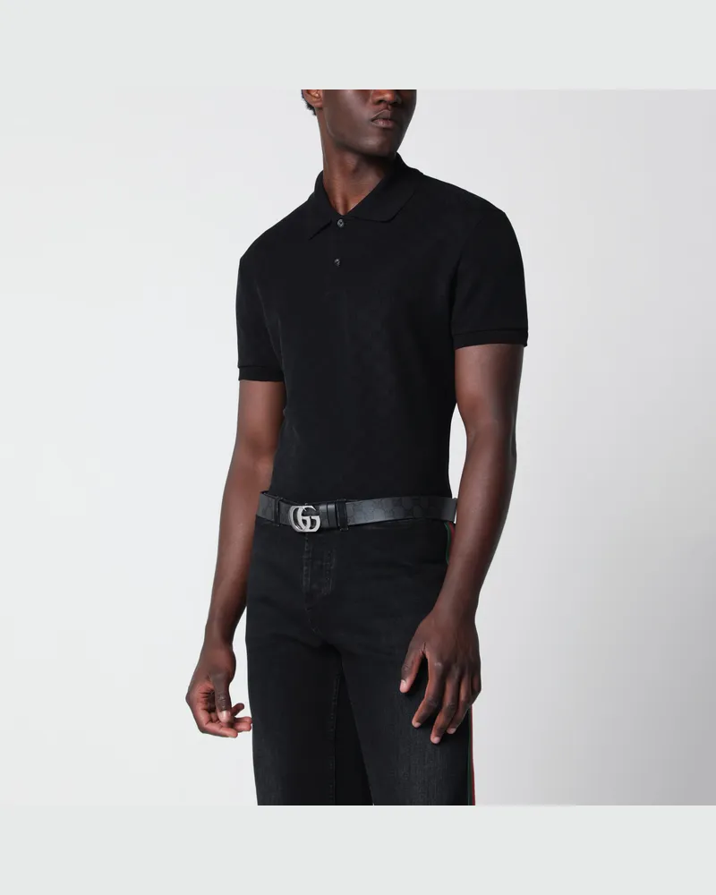 Gucci Schwarzes Poloshirt aus technischem GG-Jacquard-Jersey Black