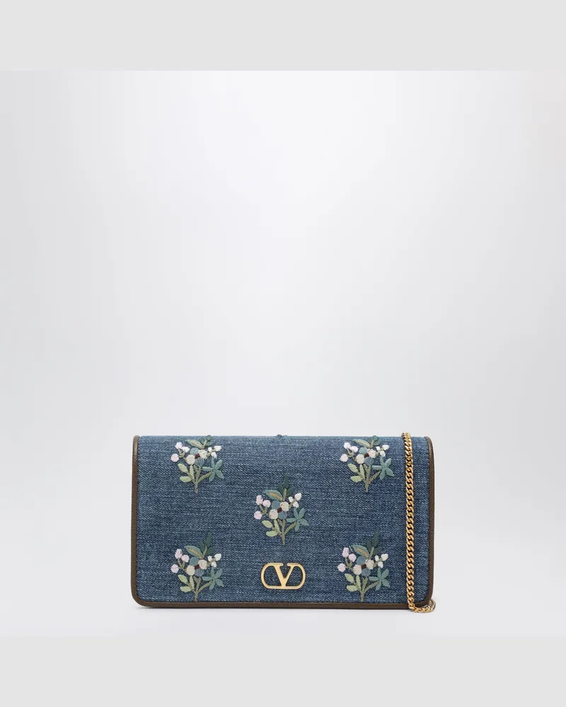 Valentino Garavani VLogo Signature Mini-Umhängetasche aus Denim mit floraler Stickerei Blue