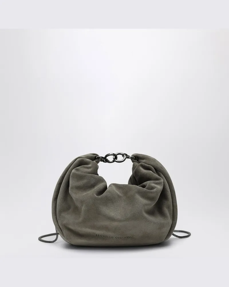 Brunello Cucinelli Hobo Brioche Tasche in Grau/Salbeigrün aus Wildleder Grün