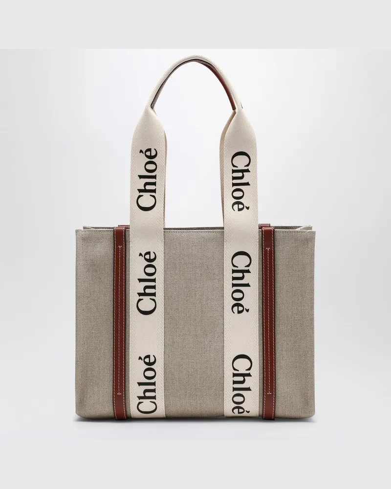 Chloé Mittelgroße Tasche Woody aus Canvas beige Weiß