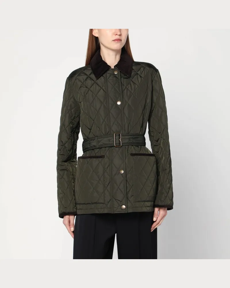 Burberry Dunkelgrüne gesteppte Nylonjacke Grün