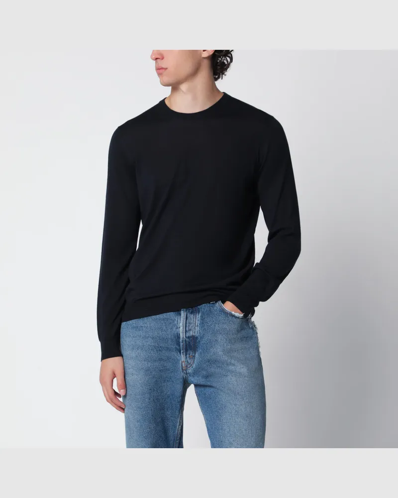 Drumohr  Marinblauer Wollpullover mit Rundhalsausschnitt Blue