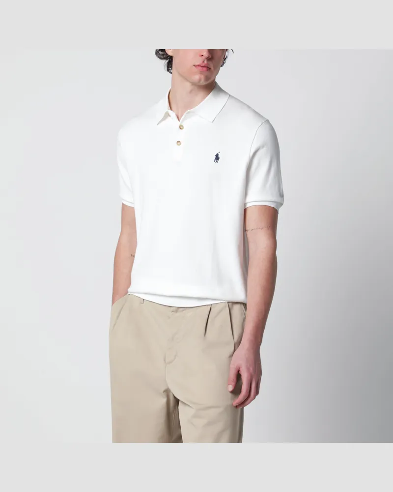 Ralph Lauren Weißer Baumwollpullover mit Polokragen White