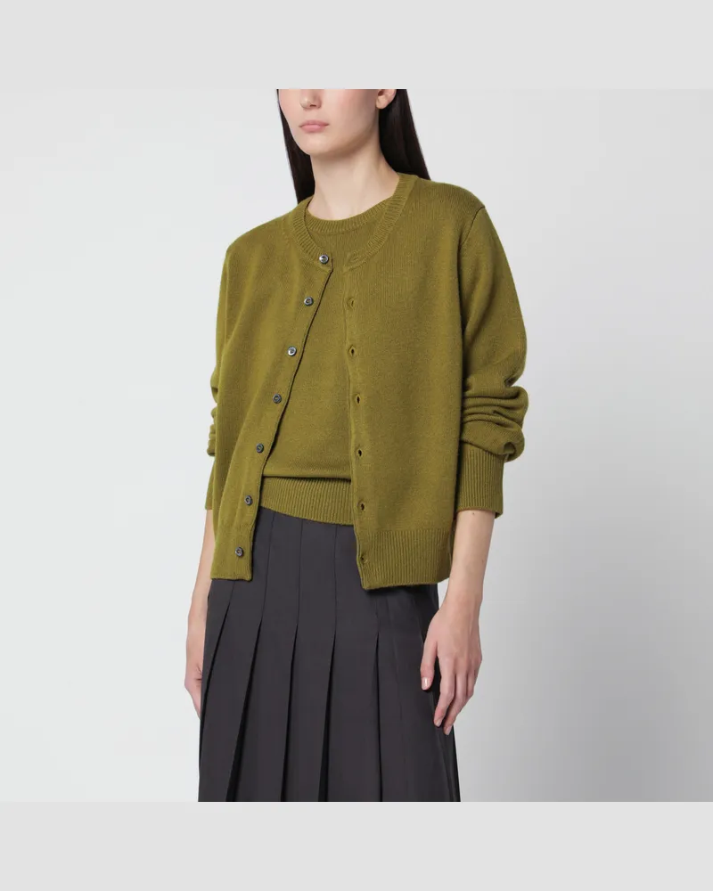 Dunst Olivgrüne Strickjacke aus Wollmischung mit Rundhalsausschnitt Green