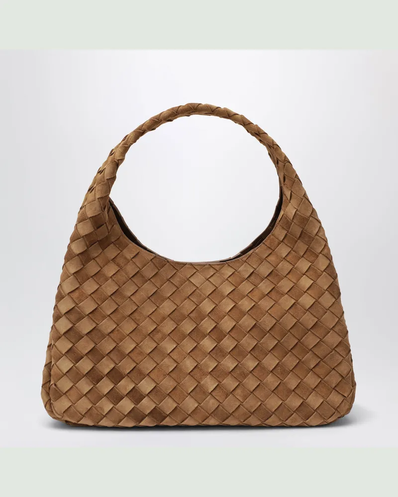Bottega Veneta Dunkelkaramellfarbene Campana Schultertasche aus Veloursleder Brown