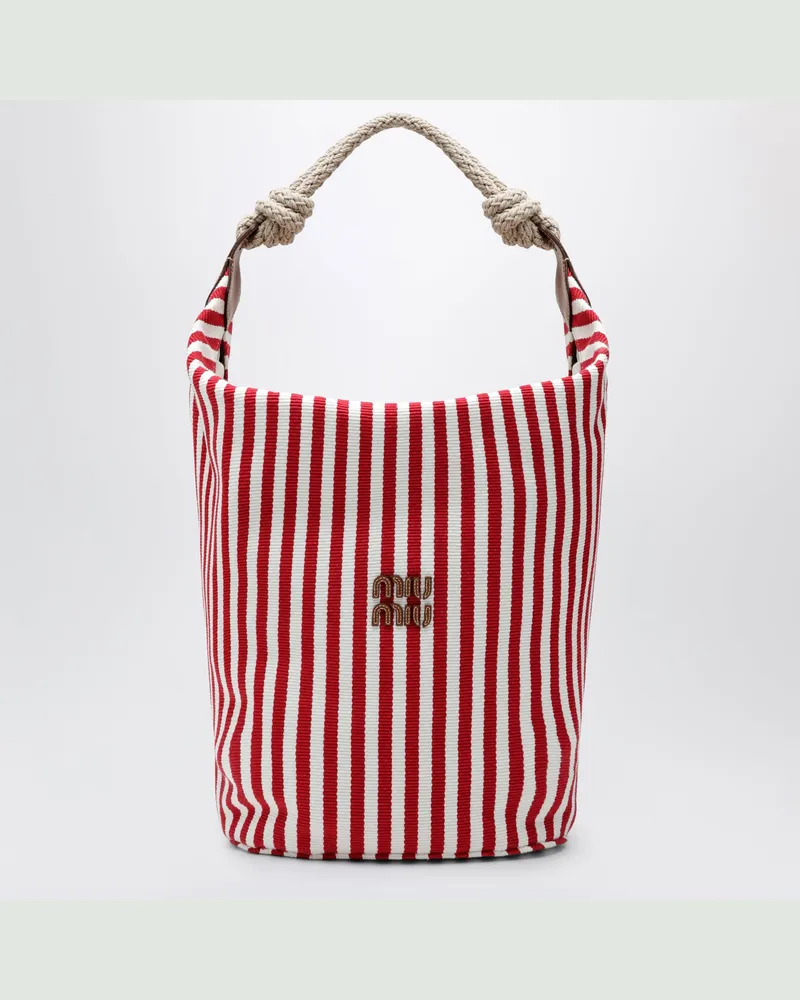 Miu Miu Gestreifte Canvas-Tasche in Rot/Cognac Red