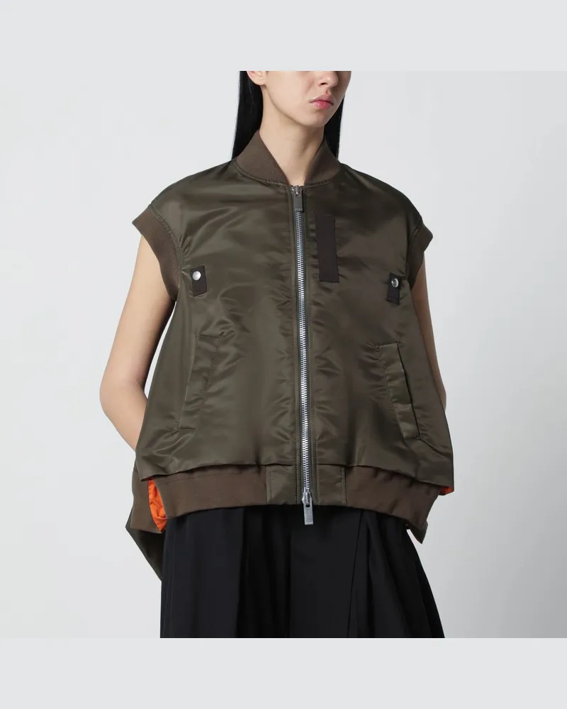 Sacai Weste aus khakigrünem Nylon Grün