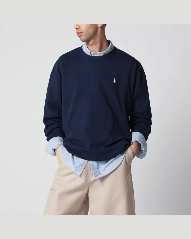 Ralph Lauren Marineblaues Baumwoll-Sweatshirt mit Rundhalsausschnitt Relaxed-Fit Blue