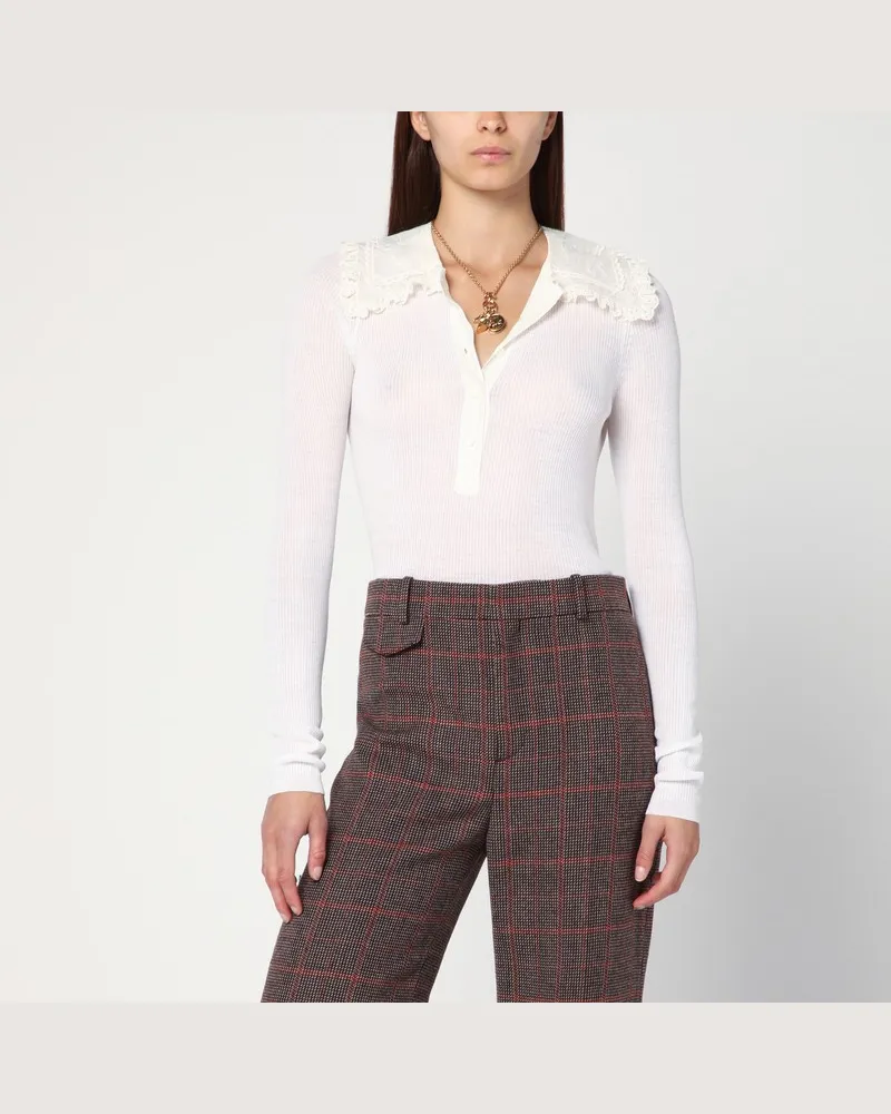 Chloé Weißes Henley-Shirt aus Wollstrick Weiß