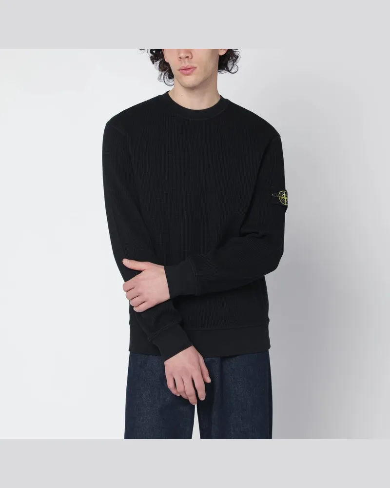 Stone Island Schwarzer Baumwollpullover mit Rundhalsausschnitt Schwarz