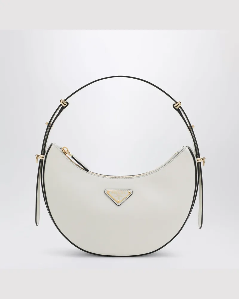 Prada Arqué kleine Schultertasche aus weißem Leder White