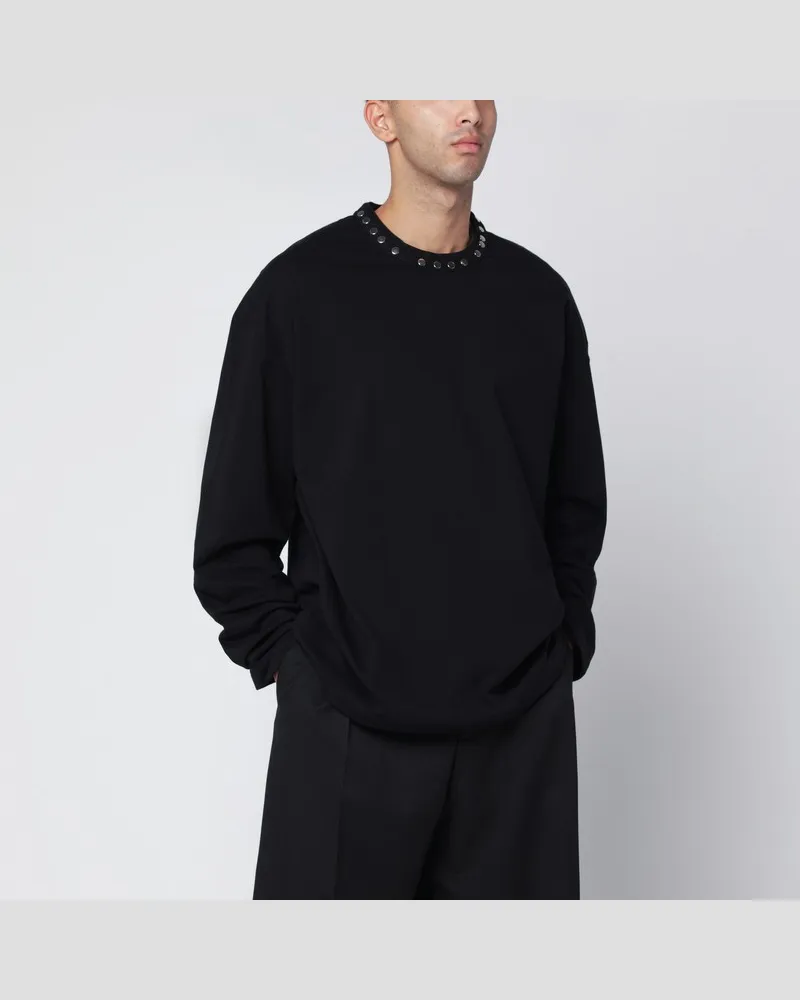 Jil Sander Schwarzes Langarm-T-Shirt mit Nieten Schwarz
