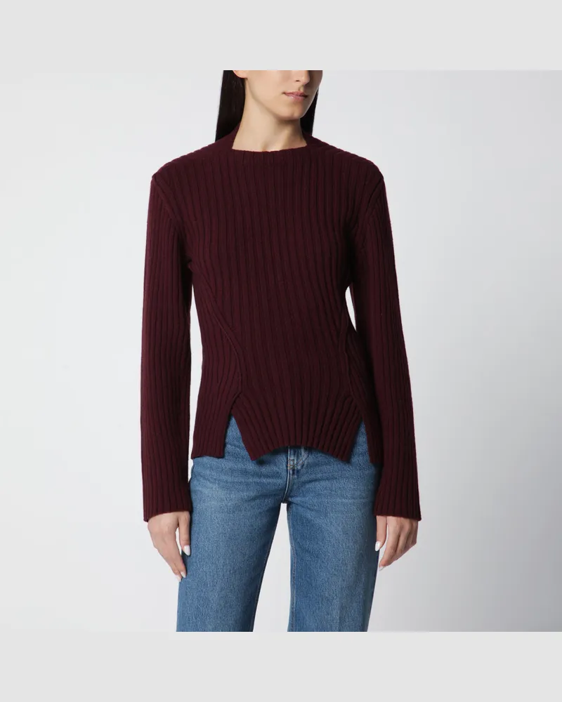 Victoria Beckham Gerippter Pullover aus bordeauxfarbener Wolle und Kaschmir Burgundy