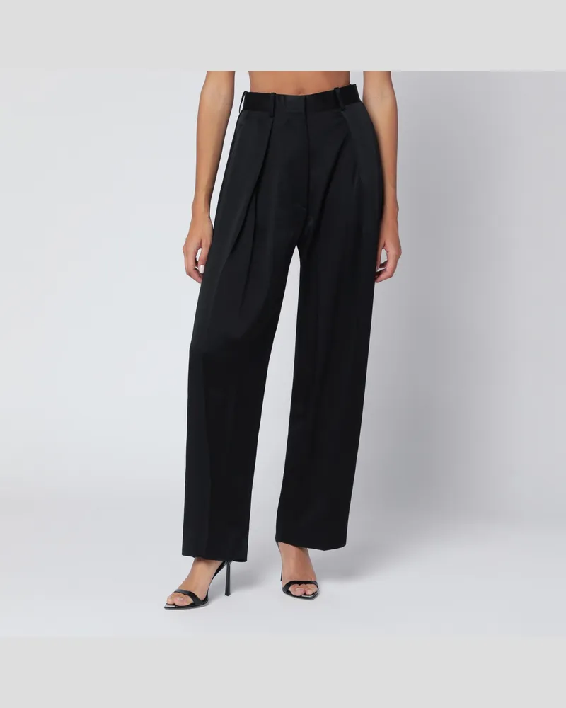 Victoria Beckham Schwarze Hose mit Falten aus Crêpe-Satin 