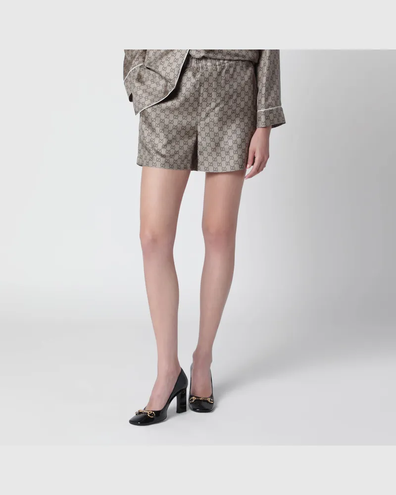 Gucci Shorts aus Seidentwill mit GG-Print in Beige Beige