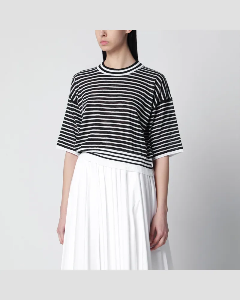 Roberto Collina Schwarz/weiß gestreifter Pullover aus Baumwollmischung Black