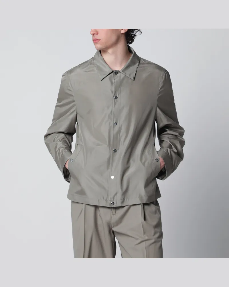 Brunello Cucinelli Ungefütterte Jacke aus membranierter Seide in Khaki Green