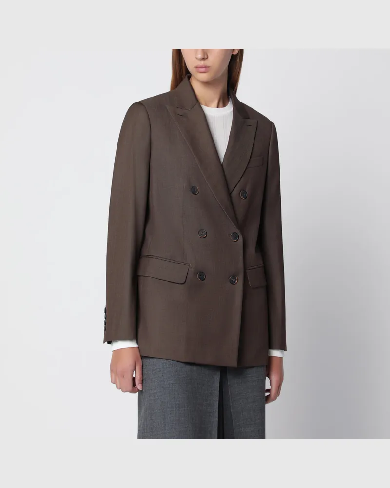 Max Mara Zweireihige Jacke aus Wolle in Lederbraun Brown