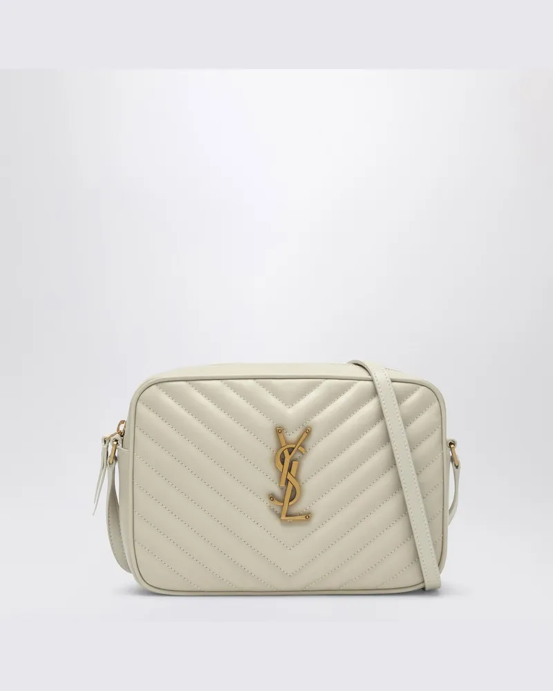 Saint Laurent Kameratasche Lou cremefarbenes gestepptes Leder Weiß