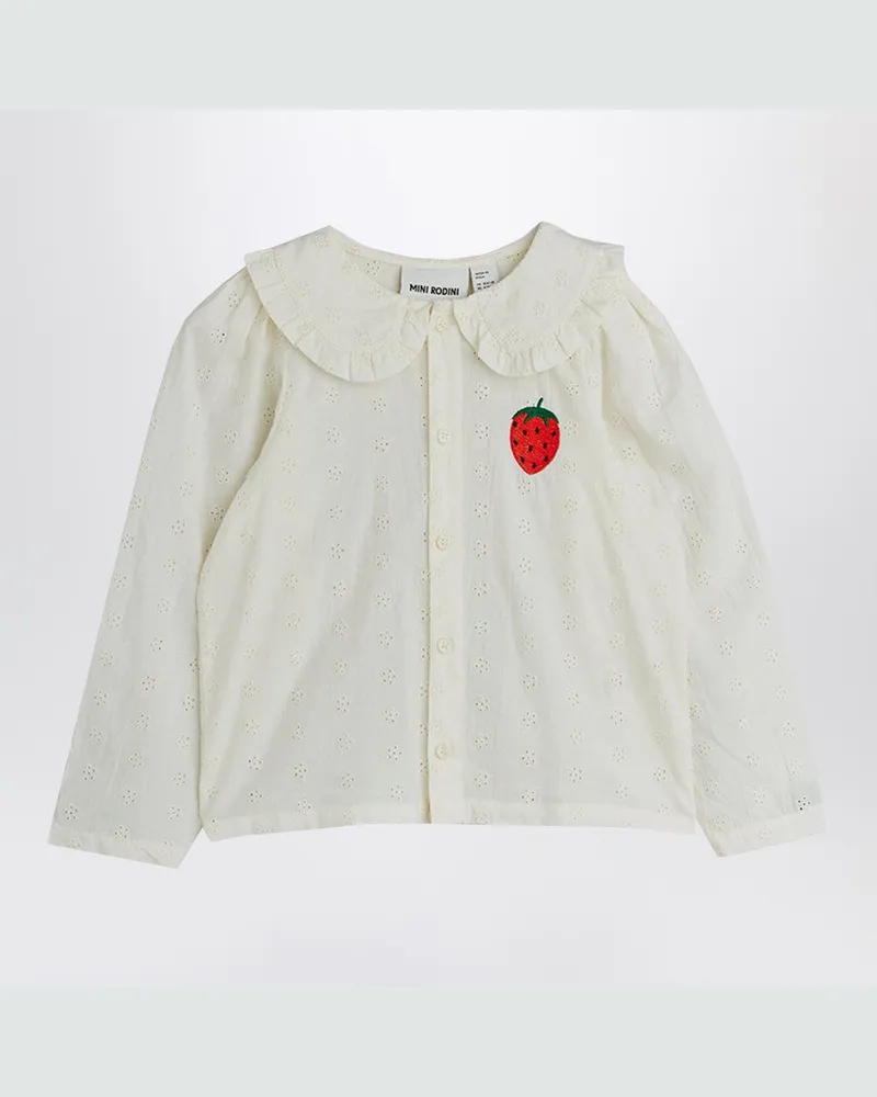 Mini Rodini Weiße Schiffli-Bluse mit gestickter Erdbeere White