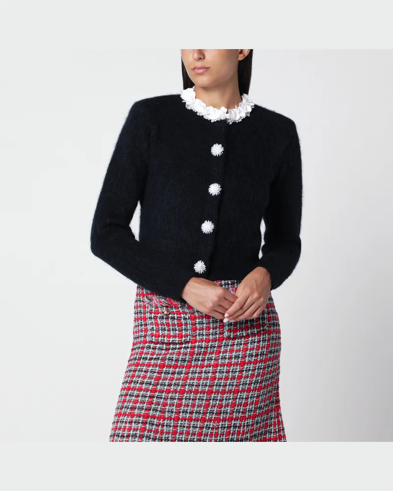 Self-Portrait Marineblauer Alpakapullover mit Blumen Blue