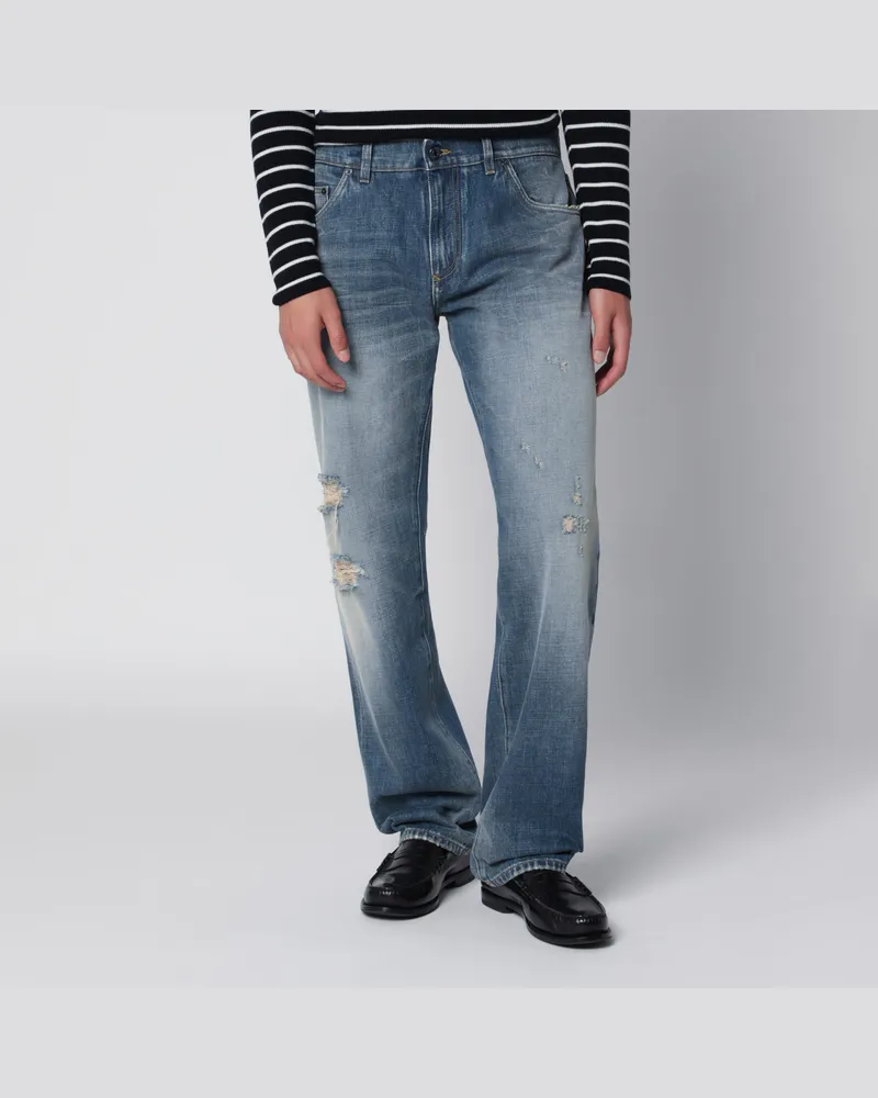 Dolce & Gabbana Blau verwaschene Jeans mit Logoplakette Blue