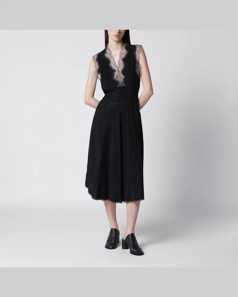 Maison Margiela Schwarzes Midikleid aus Seide mit Spitze Black