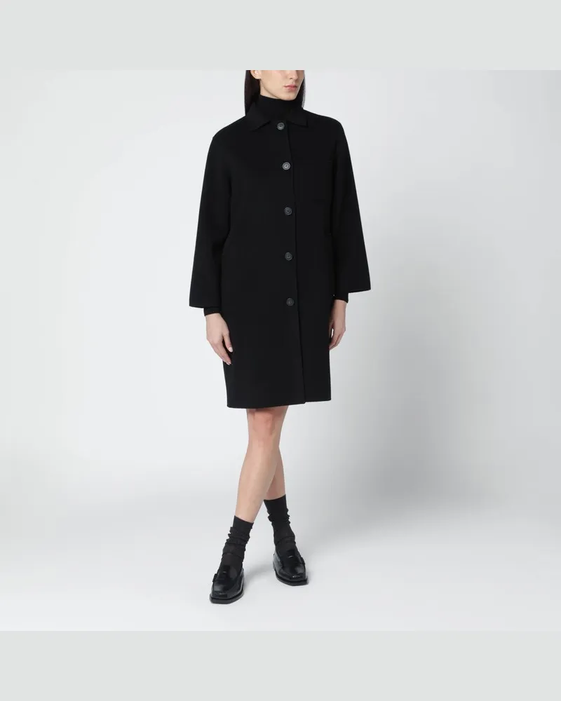 Max Mara Schwarzer, einreihiger Wollmantel Blau