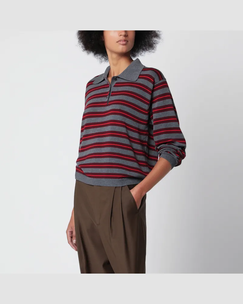 CORDERA Gestreiftes Poloshirt in Grau und Rot aus Bio-Baumwolle Multicolor