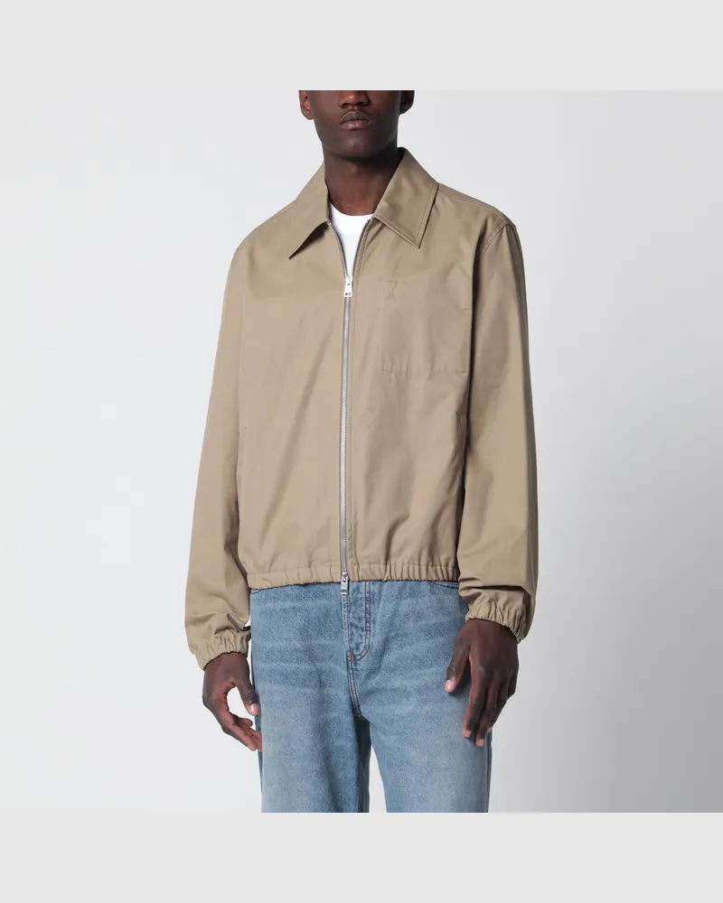 AMI Paris Beige Ami De Coeur Jacke mit Reißverschluss 